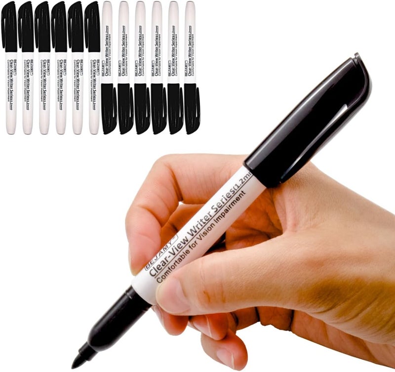 Bejamy (Bullet Tip-1.2mm, PACK of 12, Black Water-Based ink) Clear-View Writer Bold Writing Pen, Low Vision Assistive Writing Tool for Visual Impairment,Odorless,Non-Toxic,No Oil,Alcohol Free - Image 1
